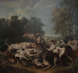 Cerf aux abois atteint par la meute, dit aussi Hallali de cerf by Alexandre-Francois Desportes
