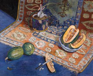 Nature morte aux pasteques, vases et tapis