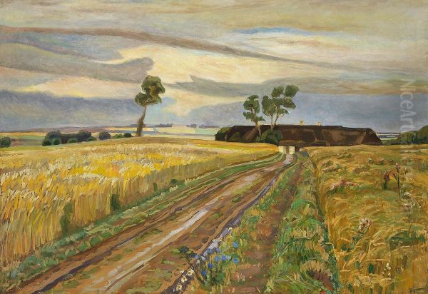 Harvest landscape around a farm. - view 1