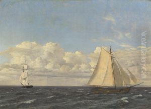 En Jagt og en Brig under Seil. by Christoffer Wilhelm Eckersberg