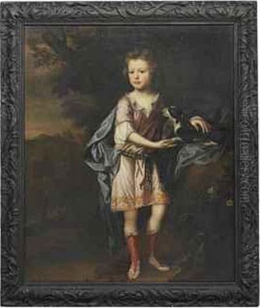 Portrait Of A Young Boy, Full-length In Classical Costume, Aspaniel At His Side, In A Landscape - view 1