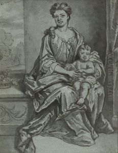 Portrait Of A Lady With A Child On Her Knee by Robert Byng or Bing