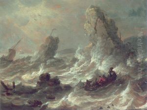 Stormy sea with some boats nearby clifs Stormy sea with some boats nearby clifs