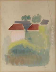 A view of some houses. by Vilhelm Lundstrom