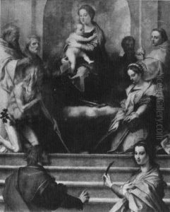 Thronende Maria mit dem Kind und acht Heiligen