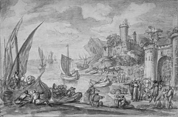 A port, dominated by a fortress - view 1