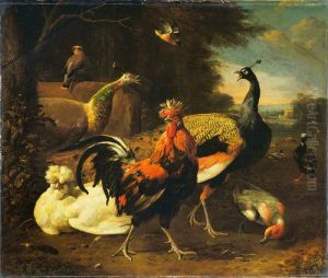 A Cockerel with Other Birds by Melchior D'Hondecoeter