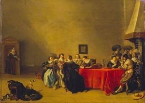 Elegant company playing music, playing cards, smoking and drinking in an interior by Hendrik Gerritsz Pot