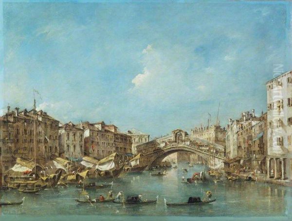 the Grand Canal with the Riva del Vin and the Rialto Bridge - view 1
