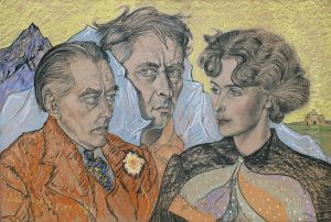 Group portrait -Tadeusz Langier, Witkacy, Bronislawa Wlodarska (Litauerowa) by Stanislaw Ignacy Witkiewicz (Witkacy)