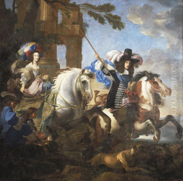Henriette of Savoy and Ferdinand of Bavaria at the hunt - view 1