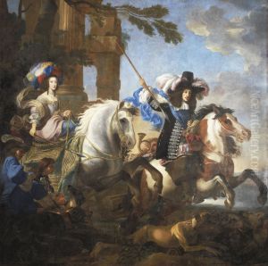 Henriette of Savoy and Ferdinand of Bavaria at the hunt by Jan Miel