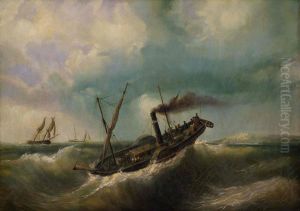 Bateau a vapeur devant Calais by Ferdinand Perrot