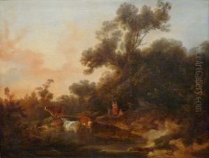 Paysage avec figures et troupeau au soleil couchant by Philip James de Loutherbourg