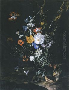 Forest recess with flowers by Rachel Ruysch