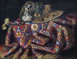 Still life with carpetFrancais:Nature morte au tapisItaliano:Natura morta con tappeto by Francesco Maltese