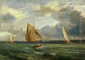 Bateaux en regate et scene de peche au large du cap d'Antibes