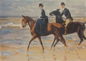 Catharina van der Kuijlen with her escort on the beach of Scheveningen by Max Liebermann