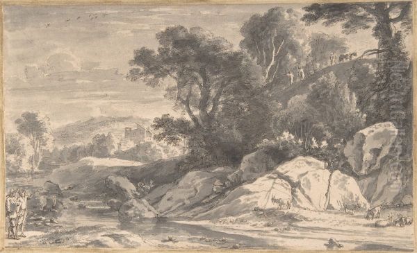 A River Landscape with Travellers - view 1