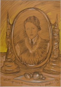 Asymetryczna Dama - Portret Eugenii Wyszomirskiej-Kuznickiej - W lustrze by Stanislaw Ignacy Witkiewicz (Witkacy)