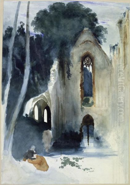 Resting Pilgrim in a Church's ruin - view 1