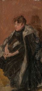 Seated girl in a fur-trimmed cape with crossed hands