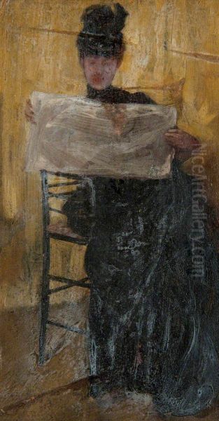 Ethel Philip reading a newspaper - view 1