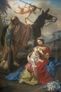 Rest of the Holy Family during the escape EgyptFrancais:Repos de la Sainte Famille pendant la fuite en EgypteItaliano:Resto della Sacra Famiglia durante la fuga in Egitto by Marco Benefial