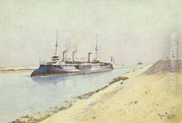 Cuirasse francais franchissant le canal de Suez - view 1
