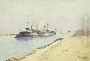 Cuirasse francais franchissant le canal de Suez Cuirasse francais franchissant le canal de Suez