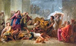 Christ chasing temple merchantsFrancais:Le Christ chassant les marchands du templeItaliano:Cristo che insegue i mercanti del tempio by Jacques Gamelin