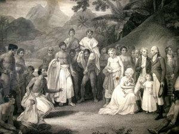 South Sea Island Peoples Receiving Foreigners;Stipple-engraving, - view 1