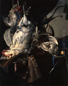 Still life with game and hunting gear by Willem Van Aelst