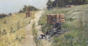 A hunter taking refreshment by Jaroslav Vesin