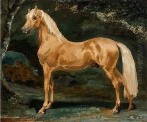 Arabian Stallion Frightened by Two Big Cats
