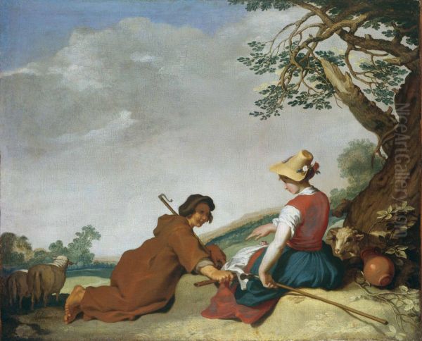 Pastoral Scene / Shepherd and shepherdess in a landscape - view 1