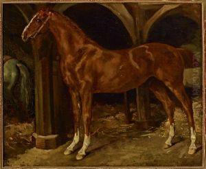 Chestnut horse in a stable by Theodore Gericault