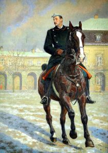 Kong Christian X til Hest. Fra Christiansborg Ridebane by Laurits Tuxen