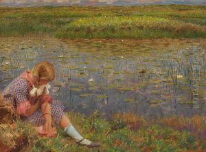 A girl at a pond.
