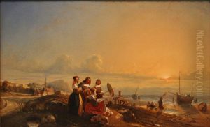 Marine, Beach with Figures by Camille Roqueplan
