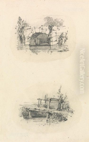 Stone Bridge; Wooden Footbridge (two drawings) - view 1