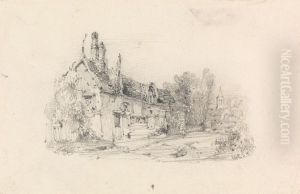 Farmhouse with Church in Distance by William Callow