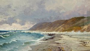 Coastal view with steep hills.