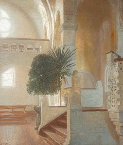 Interior from the church in Hellerup. by Laurits Tuxen