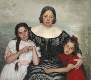 "Portraetgruppe". Frederikke Tuxen med Yvonne og Nina by Laurits Tuxen