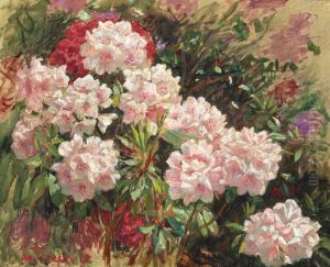 Blomstrende rhododendroner i Tuxens have i Skagen by Laurits Tuxen