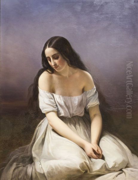 Une jeune fille a genoux - view 1