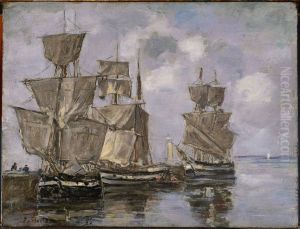 Navires dans le Port a Honfleur by Eugene Louis Boudin