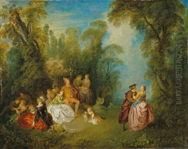 Gallant Conversation by a Fountain - view 1