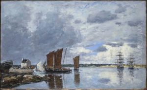 Fishing Boats at Kerhor by Eugene Louis Boudin